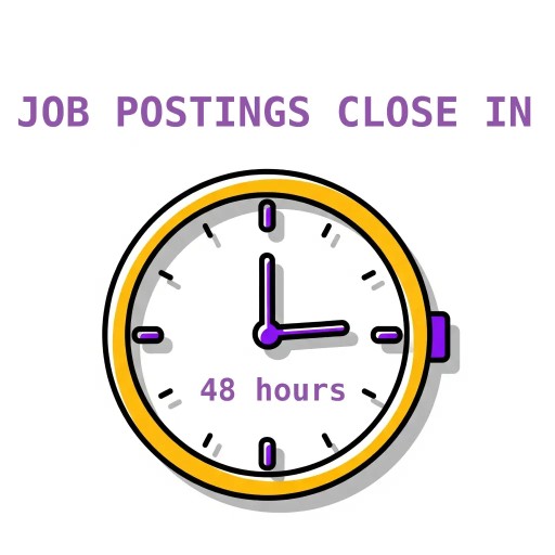 A graphic showing stopwatch counting 48 hours until the job posting is closed